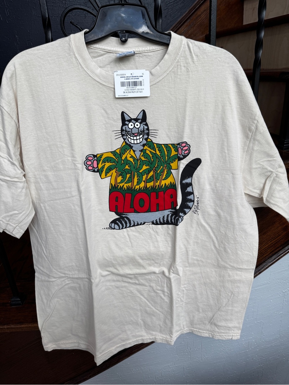 New NWT XL Aloha B. Kliban Cat Tee - Cream Crazy Shirts Hawaii